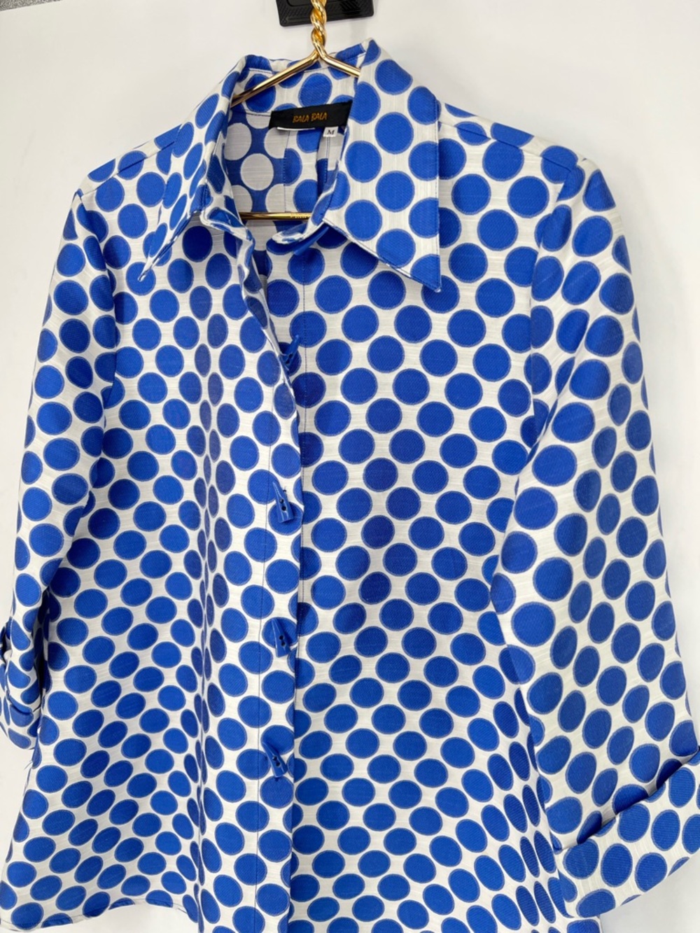 Bala Bala Jacket‎ Coat Lightweight Festive Polka Dot Blue Swing Jacket Toggle - Picture 2 of 13